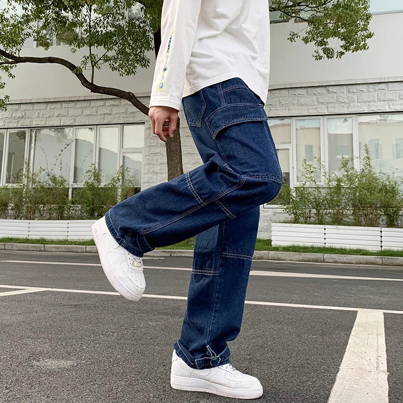 Men Wide Leg Jeans Hip Hop Casual Men's Straight Baggy Denim Pants Streetwear Skateboard Pant Neutral Trousers Plus Size S-5XL