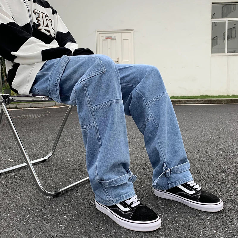 Men Wide Leg Jeans Hip Hop Casual Men's Straight Baggy Denim Pants Streetwear Skateboard Pant Neutral Trousers Plus Size S-5XL