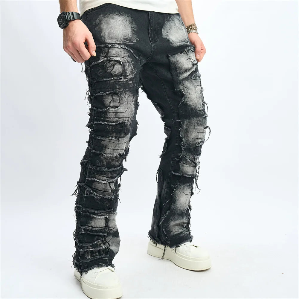 Denim Pants Men Ripped Distressed Washed Fashion Designer Male Denim Trousers Street Style Men's Slim Biker Jeans