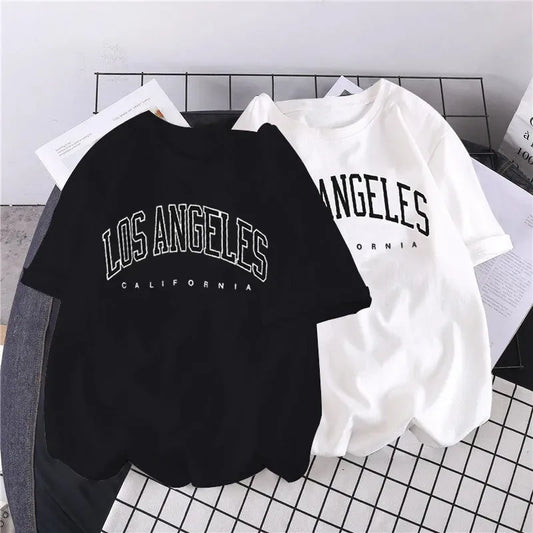 Los Angeles Fashion Men T-shirts USA Letter Print Short Sleeve Graphic Cotton T Shirt Summer Y2k Tops Women Oversized T Shirt