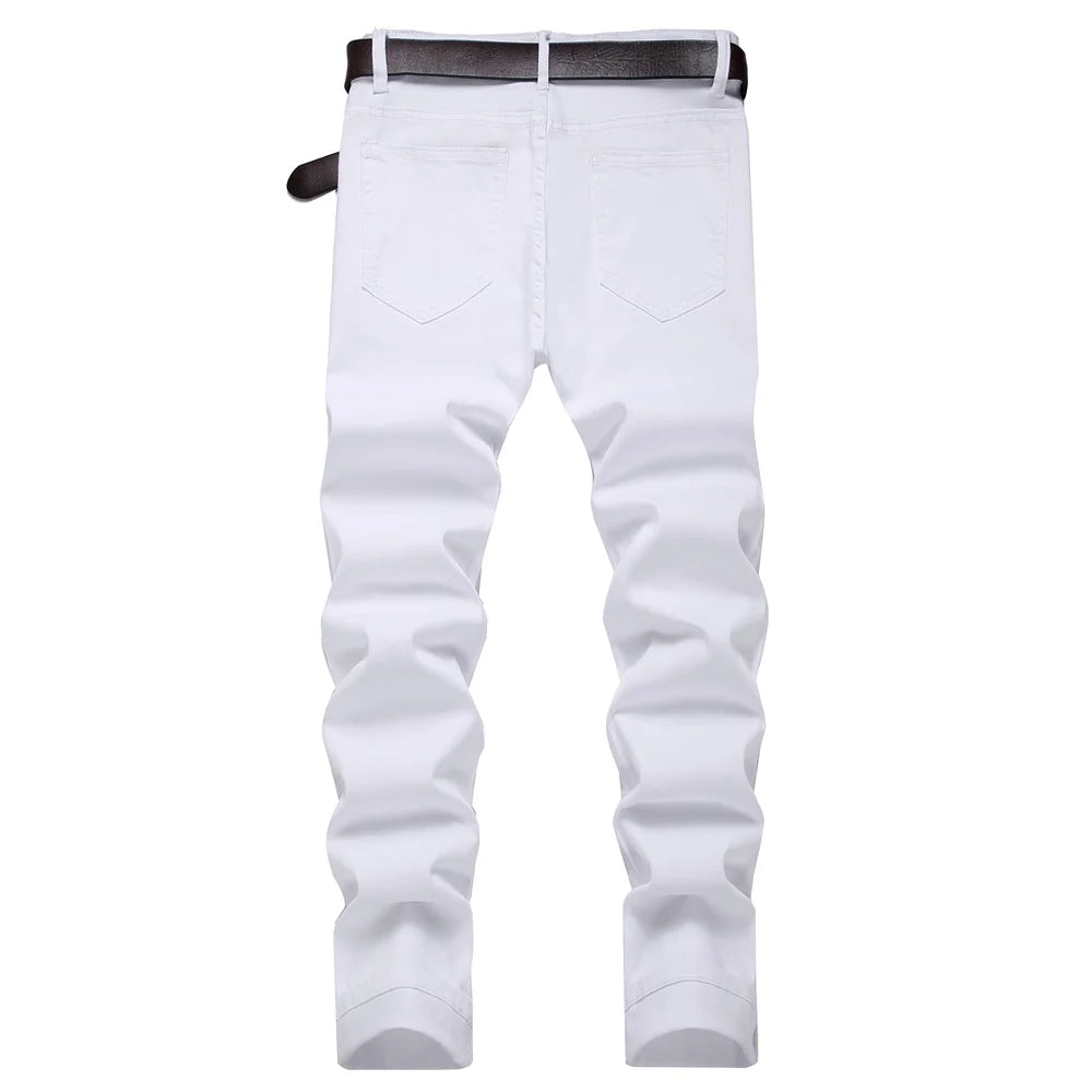 Men Fashion Stretch Skinny Jeans Trousers Male Holes Destroyed Good Quality Solid Sim Jogging Pencil Denim Pants