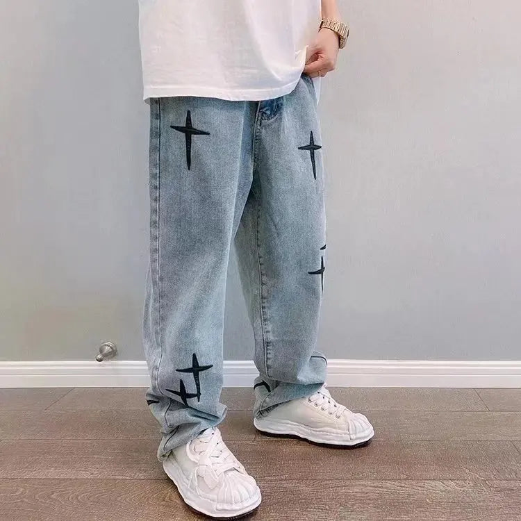 Vintage Jeans Men 2024 New Streetwear Baggy Wide Leg Jeans Korean Fashion Straight Casual Loose Denim Cargo Pants Men Clothing