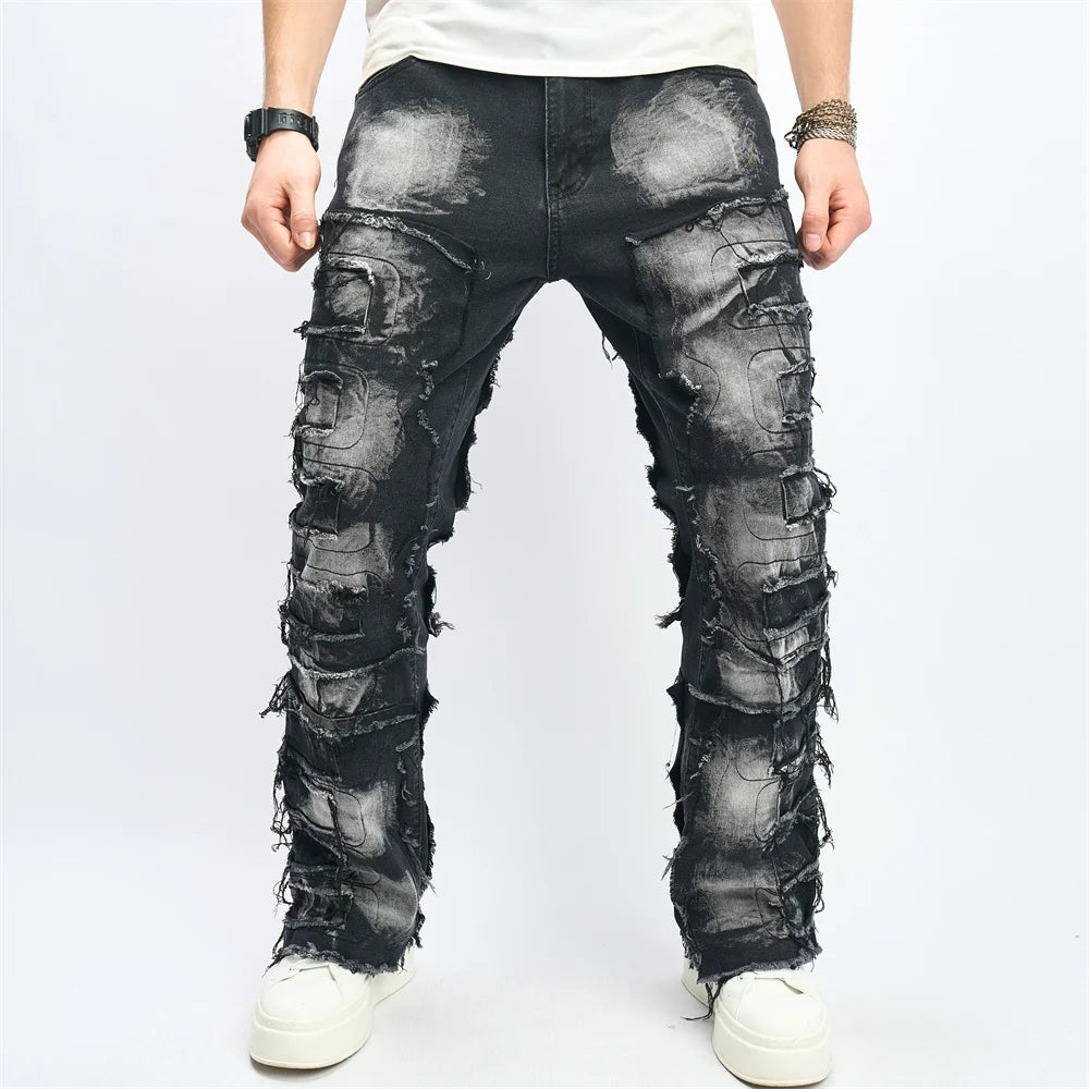 Denim Pants Men Ripped Distressed Washed Fashion Designer Male Denim Trousers Street Style Men's Slim Biker Jeans