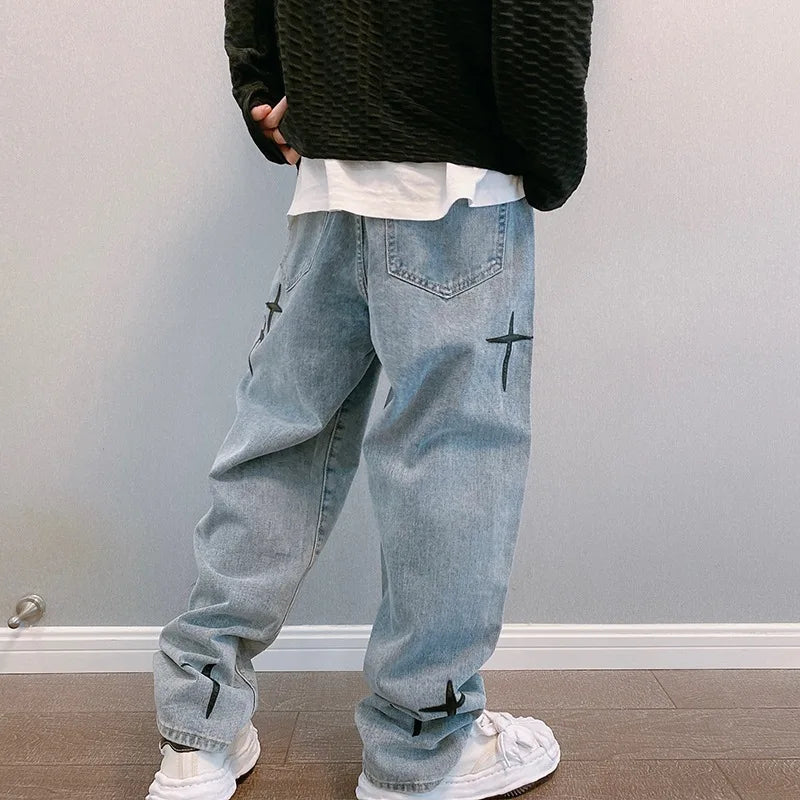 Vintage Jeans Men 2024 New Streetwear Baggy Wide Leg Jeans Korean Fashion Straight Casual Loose Denim Cargo Pants Men Clothing