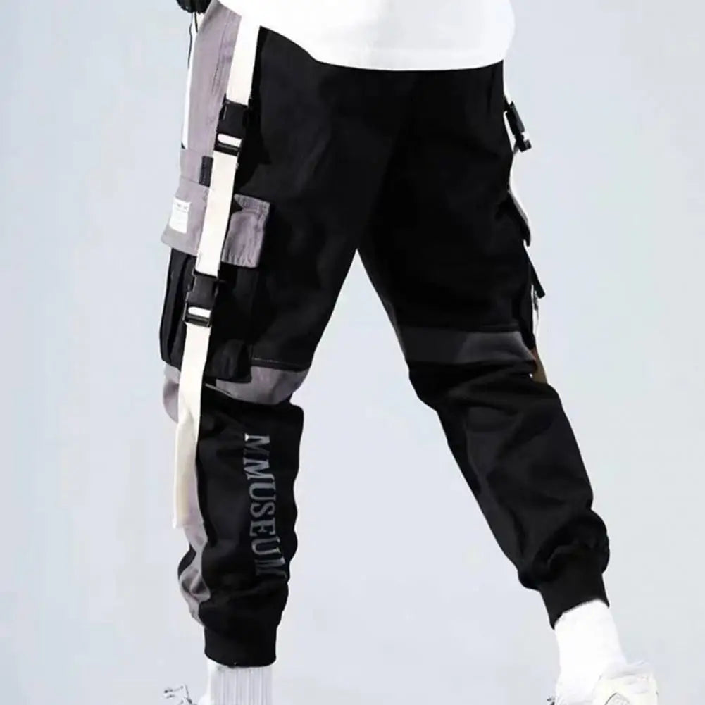 Men Cargo Pants With Multi-pocket Deep Crotch Buckle Decor Loose Fit Hip Hop Pants Streetwear Spring Loose Long Trousers for Men