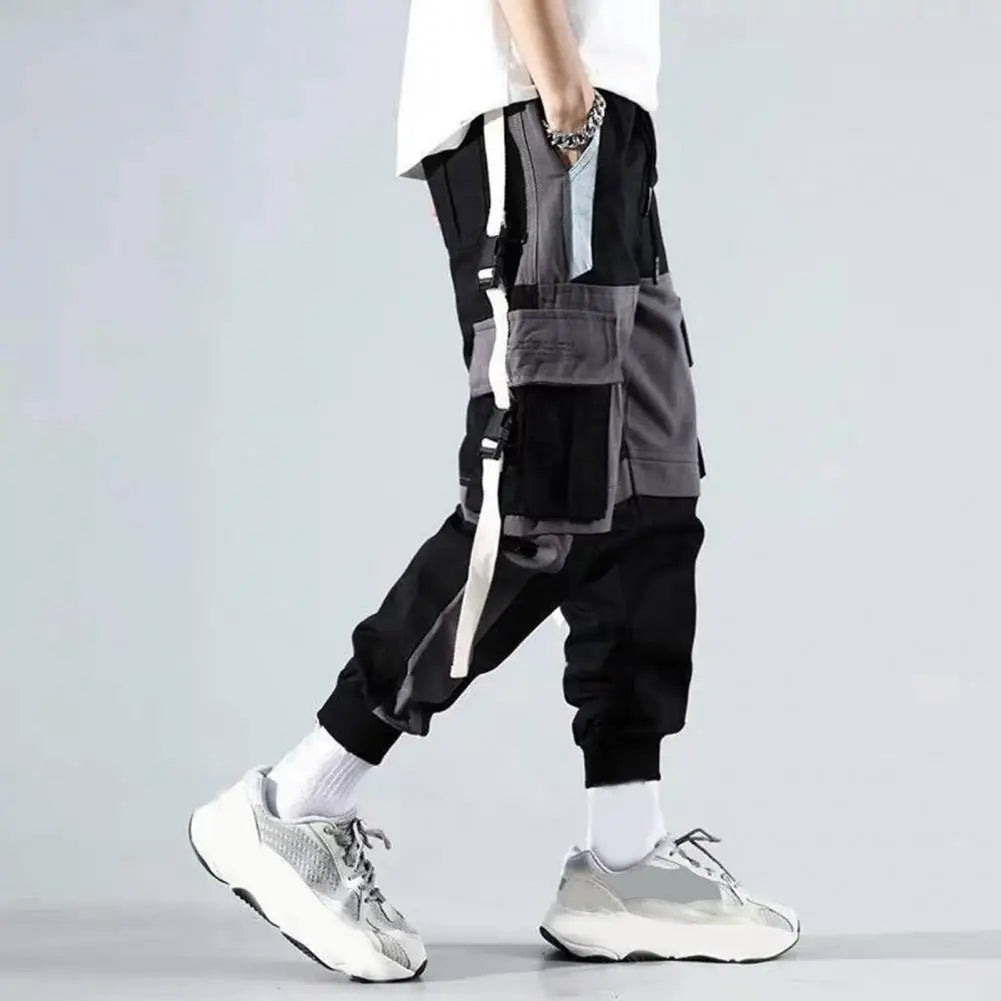 Men Cargo Pants With Multi-pocket Deep Crotch Buckle Decor Loose Fit Hip Hop Pants Streetwear Spring Loose Long Trousers for Men