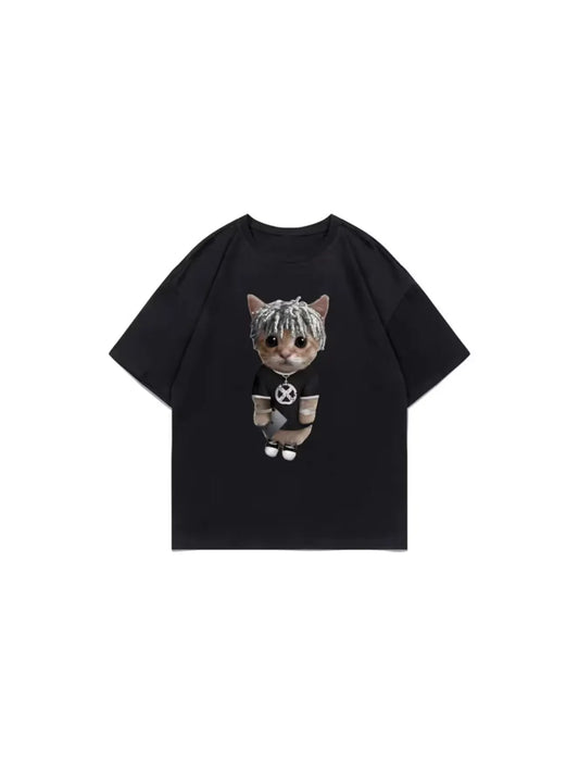 Rapper Ken Carson Kitty Print T Shirt Regular Men Hip Hop Loose Tshirt Male Fashion Cotton Street Tees Parent-child outfit 77899