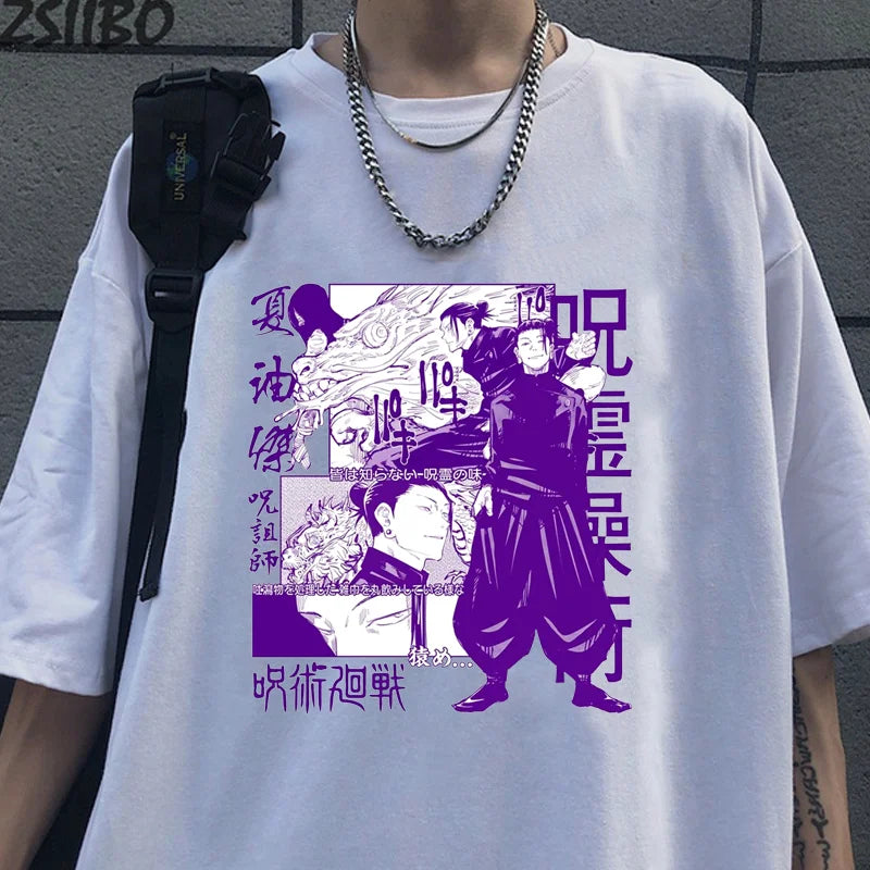 New Fashion Geto Suguru Printed T-shirt Teen Harajuku Street Cool Loose Round Neck T-Shirt Tops