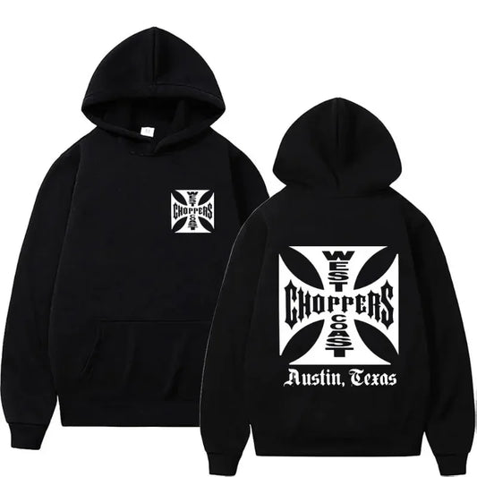 West Coast Iron Cross Choppers Logo Hooded Men's Black Fashion Cool Sweatshirt Unisex fashion Fleece Oversized Hoodie Streetwear