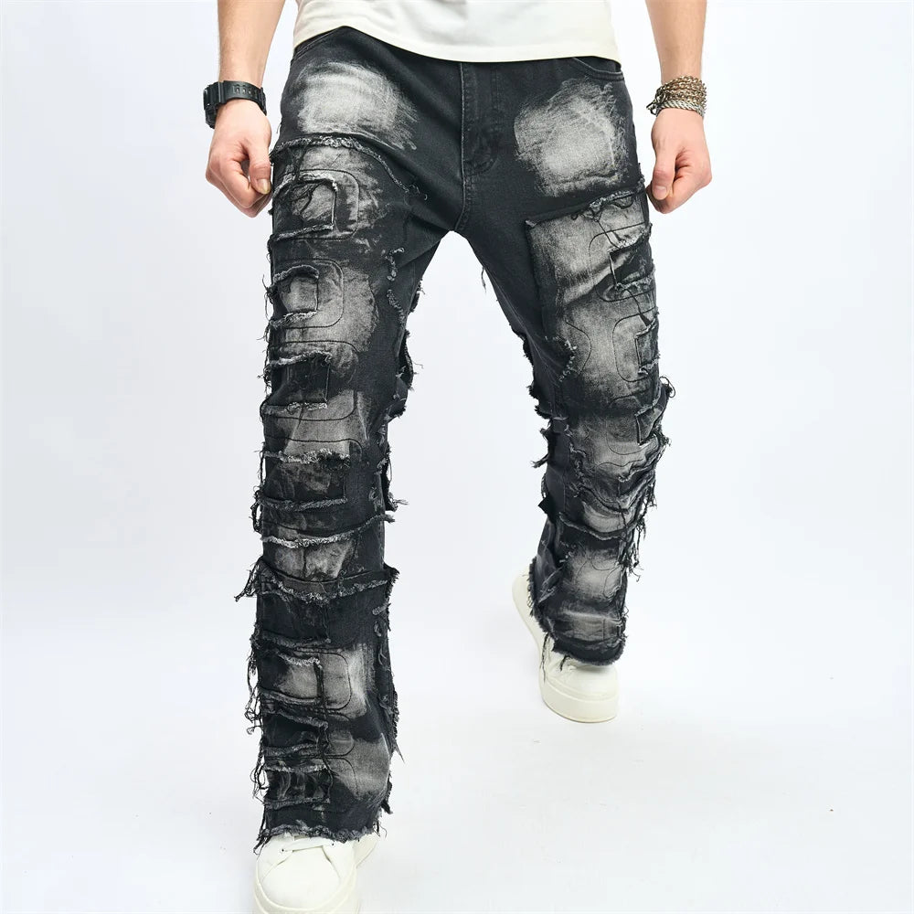 Denim Pants Men Ripped Distressed Washed Fashion Designer Male Denim Trousers Street Style Men's Slim Biker Jeans