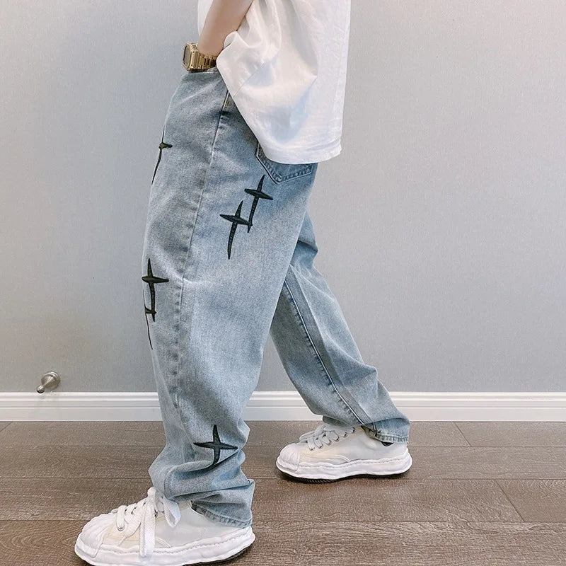 Vintage Jeans Men 2024 New Streetwear Baggy Wide Leg Jeans Korean Fashion Straight Casual Loose Denim Cargo Pants Men Clothing