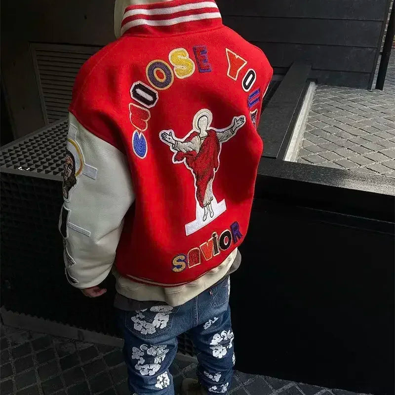 Hip-hop high-density letter embroidery jacket bumpy filled star cotton coat winter trendy style men's and women's couple jackets