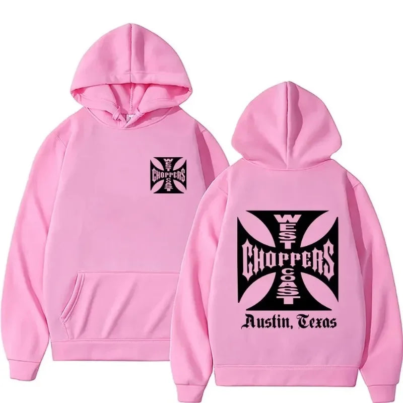 West Coast Iron Cross Choppers Logo Hooded Men's Black Fashion Cool Sweatshirt Unisex fashion Fleece Oversized Hoodie Streetwear