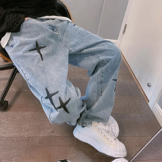 Vintage Jeans Men 2024 New Streetwear Baggy Wide Leg Jeans Korean Fashion Straight Casual Loose Denim Cargo Pants Men Clothing