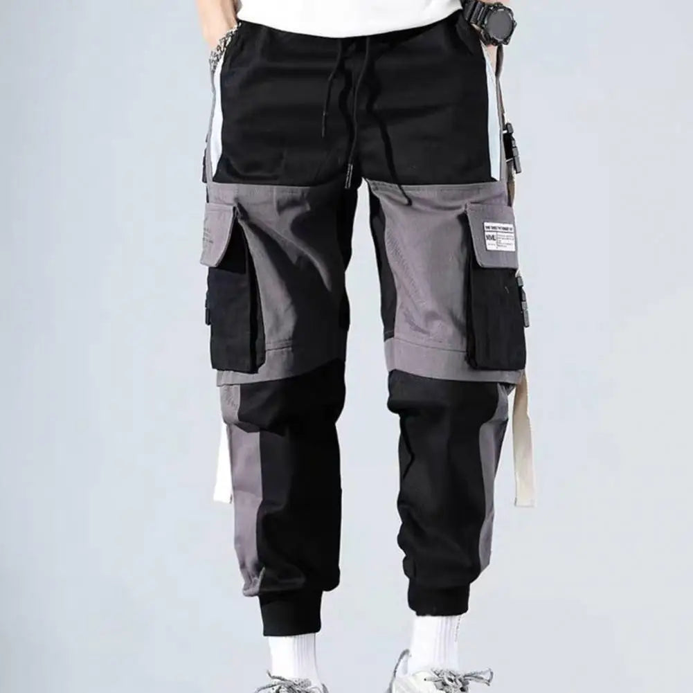 Men Cargo Pants With Multi-pocket Deep Crotch Buckle Decor Loose Fit Hip Hop Pants Streetwear Spring Loose Long Trousers for Men