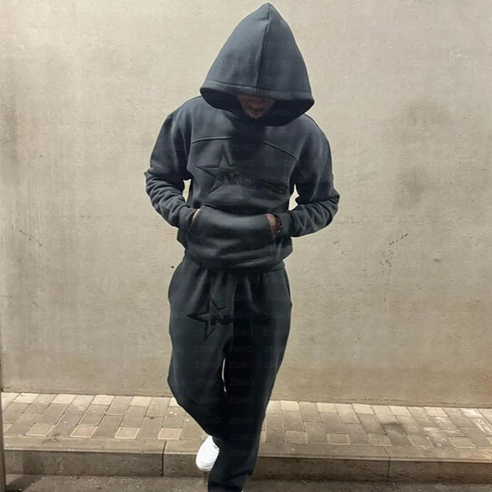 Harajuku Hoodies Men Y2k Hip Hop letter Graphic Print Hooded Sweatshirt Punk Rock Oversized Pullovers Baggy Sweatpants Suits